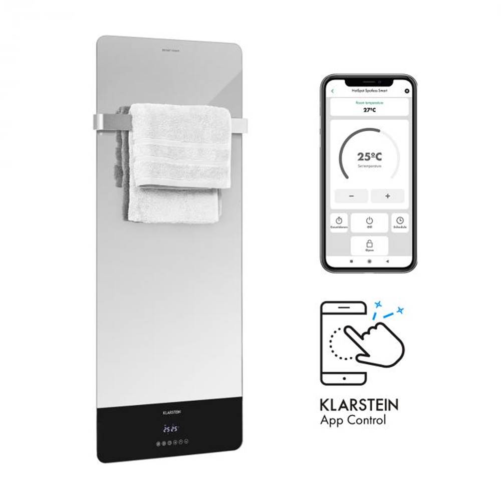 Klarstein  Hot Spot Crystal Reflect Smart, infračervený ohrievač, 850 W, aplikácia, časovač, zrkadlo, značky Klarstein
