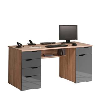 PC stôl LOKI dub sonoma/sivá vysoký lesk