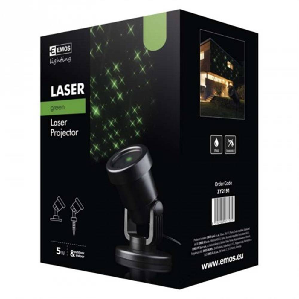 EMOS Laserový dekoratívny projektor Emos ZY2191, zelené hviezdy, značky EMOS