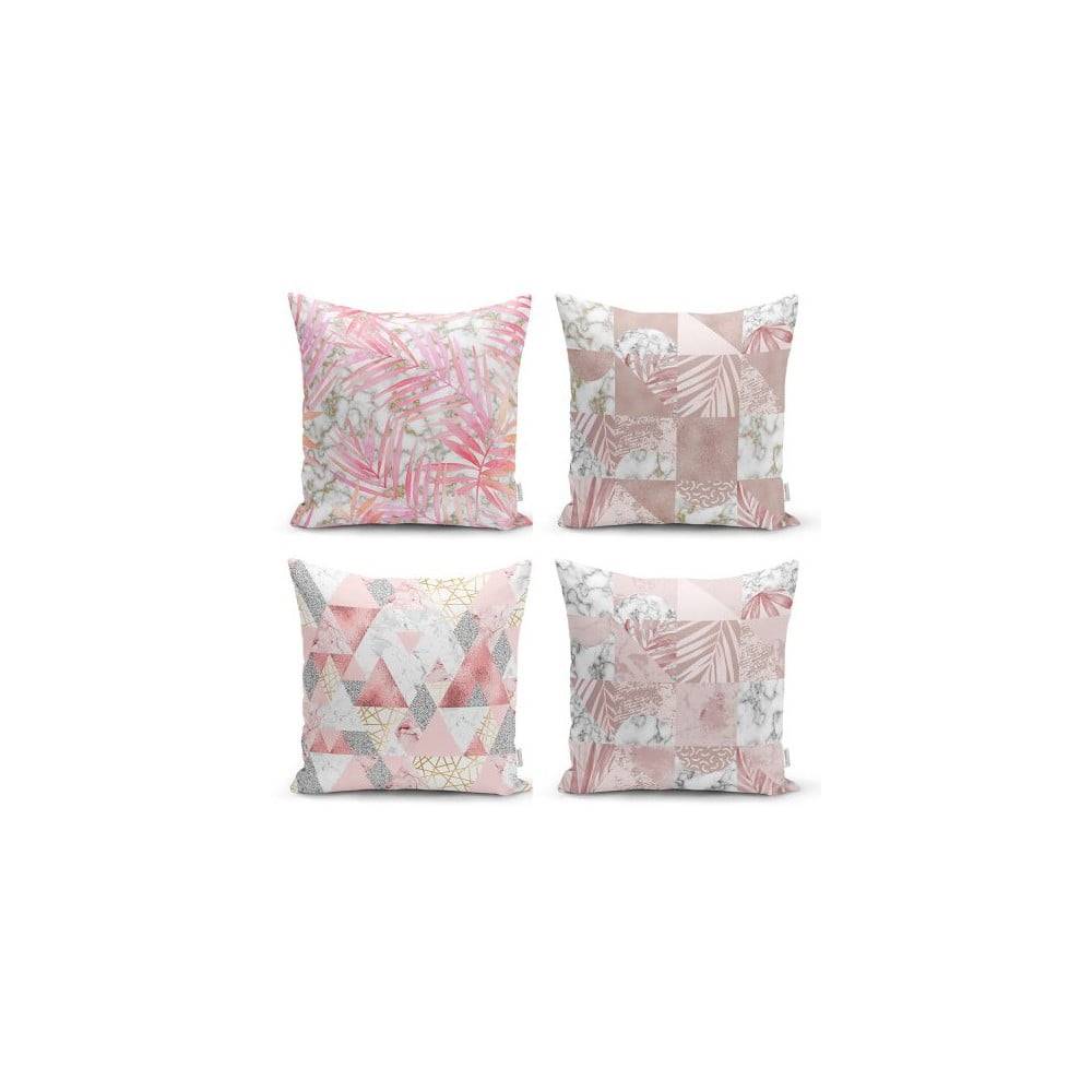 Minimalist Cushion Covers Súprava 4 dekoratívnych obliečok na vankúše  Pink Leaves, 45 x 45 cm, značky Minimalist Cushion Covers