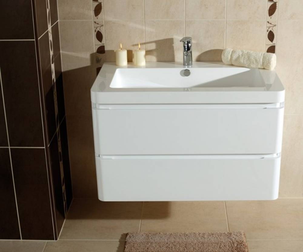 OKAY nábytok Kúpeľňová skrinka s umývadlom Praya závesná 85x53x48, biela,lesk, značky OKAY nábytok