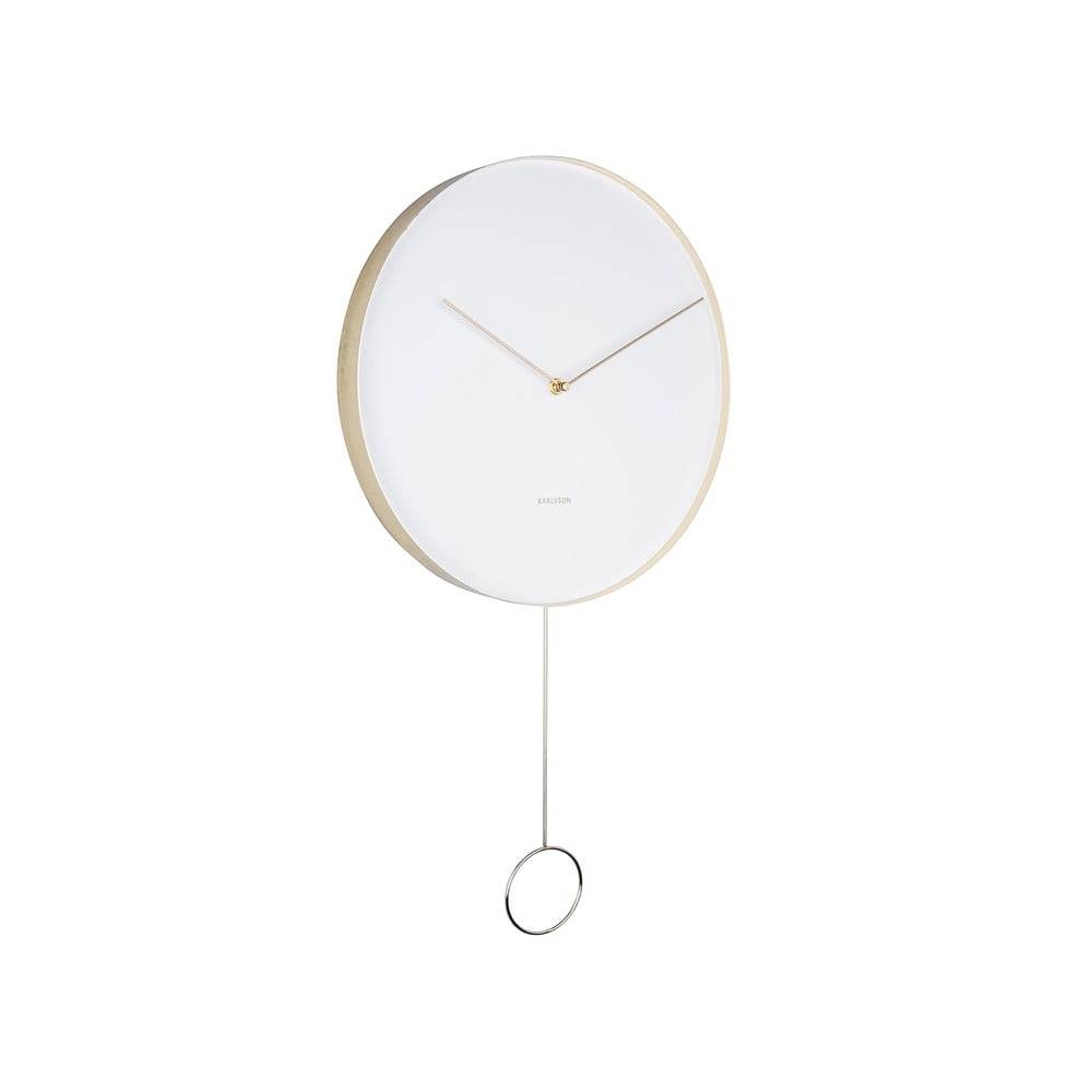 Karlsson Biele nástenné kyvadlové hodiny  Pendulum, ø 34 cm, značky Karlsson