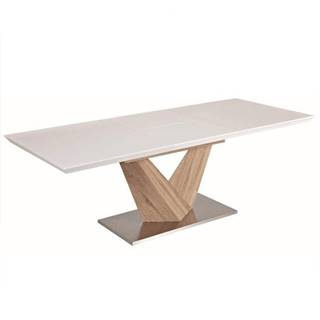 Jedálenský stôl biela extra vysoký lesk HG/dub sonoma DURMAN poškodený tovar