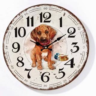 ASKO - NÁBYTOK Nástenné hodiny Vintage psík, 33 cm, značky ASKO - NÁBYTOK