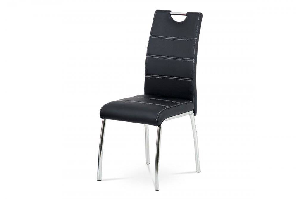 AUTRONIC  HC-484 BK Jedálenská stolička, poťah čierna ekokoža, biele prešitie, kovová štvornohá chrómovaná podnož, značky AUTRONIC