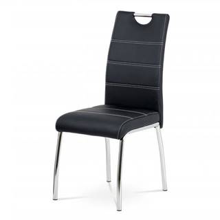 AUTRONIC HC-484 BK Jedálenská stolička, poťah čierna ekokoža, biele prešitie, kovová štvornohá chrómovaná podnož