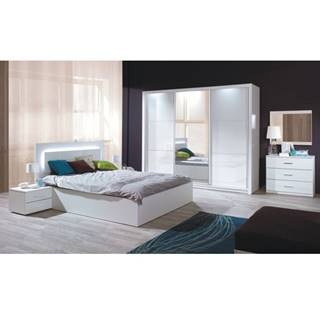KONDELA Spálňový komplet (skriňa+posteľ 160x200+2x nočný stolík), biela/vysoký biely lesk HG, ASIENA