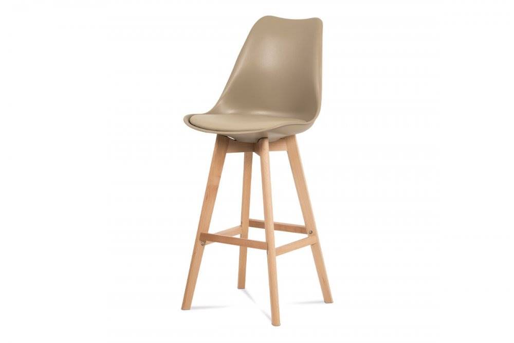 AUTRONIC  CTB-801 CAP barová stolička plast, sedák kapučíno ekokoža/nohy masív prírodný buk, značky AUTRONIC
