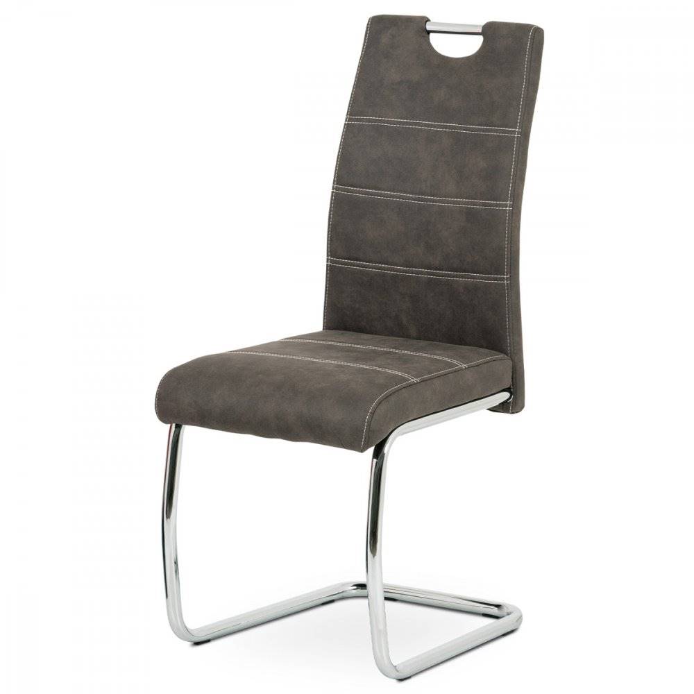 AUTRONIC  HC-483 GREY3 Jedálenská stolička, antracitovo sivá látka COWBOY v dekore vintage kože, kovová chrómovaná perová podnož, značky AUTRONIC
