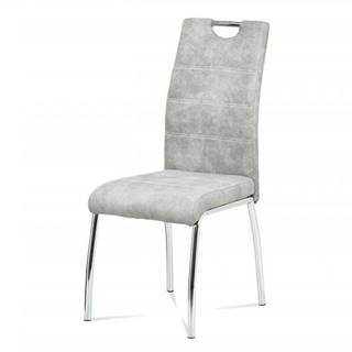 AUTRONIC  HC-486 SIL3 Jedálenská stolička, strieborná  látka COWBOY v dekore vintage kože, biele prešitie, kovová štvornohá chrómovaná podnož, značky AUTRONIC