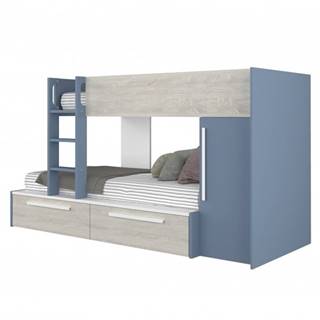 Sconto Poschodová posteľ so skriňou EMMET I pínia cascina/modrá, 90x200 cm, značky Sconto