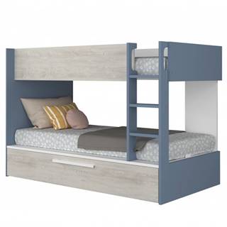 Sconto Poschodová posteľ EMMET II pínia cascina/modrá, 90x200 cm, značky Sconto
