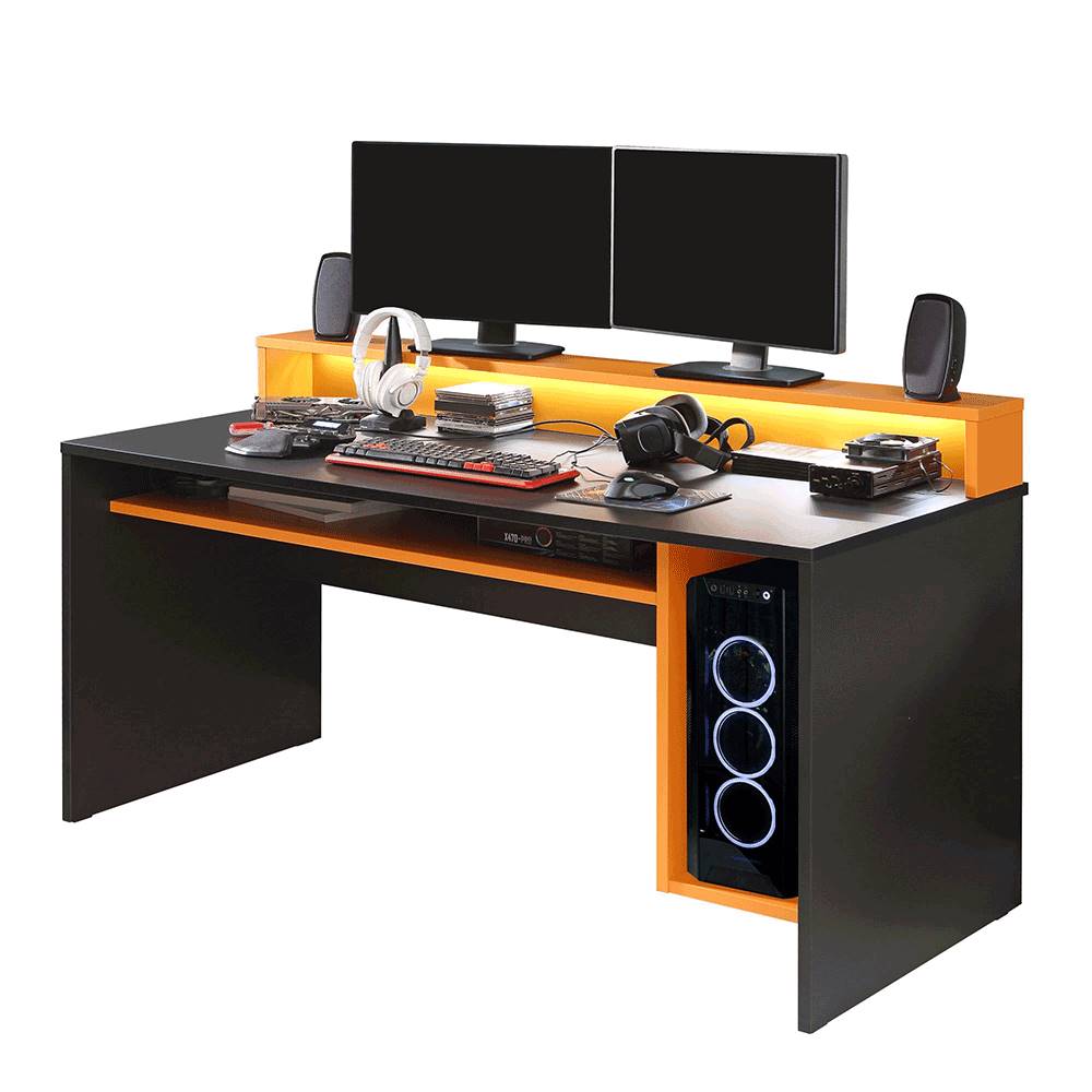Kondela PC stôl/herný stôl čierna matná/oranžová TEZRO, značky Kondela