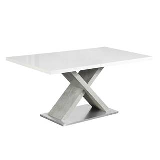 Jedálenský stôl biela s vysokým leskom HG/betón FARNEL P1 poškodený tovar