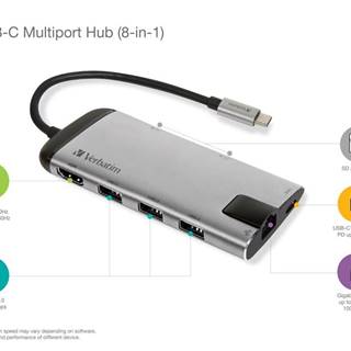 Verbatim  USB-C dokovací stanice na USB-C 3.1, 3x USB-A 3.0, HDMI, Gigabit Ethernet, SD/microSD, značky Verbatim