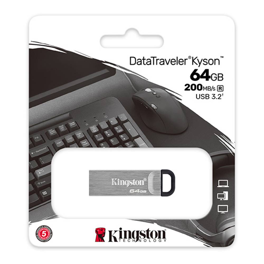 Kingston  USB flash disk, USB 3.0, 64GB, DataTraveler(R) Kyson, strieborný, DTKN/64GB, USB A, s pútkom, značky Kingston