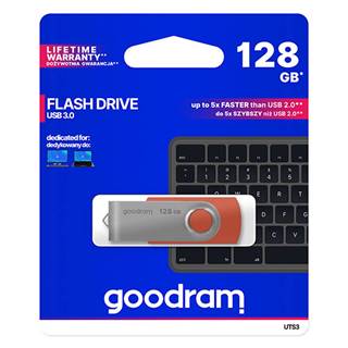 Goodram USB flash disk, USB 3.0, 128GB, UTS3, červený, UTS3-1280R0R11, USB A, s otočnou krytkou