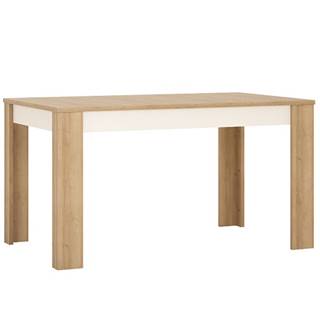 KONDELA Jedálenský stôl LYOT03, rozkladací, dub riviera/biela, 140-180x85 cm, LEONARDO