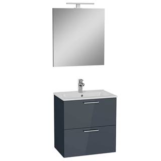 Kúpeľňová skrinka s umývadlom zrcadlem a osvětlením Vitra Mia 59x61x39,5 cm v antracitovej farbe lesk MIASET60A