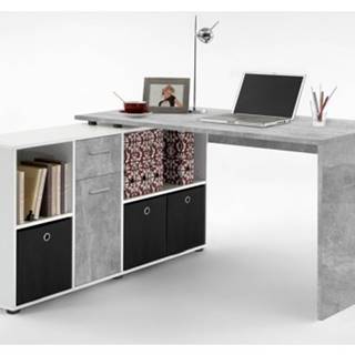 ASKO - NÁBYTOK Písací stôl s regálom Lex, šedý betón/biela, značky ASKO - NÁBYTOK