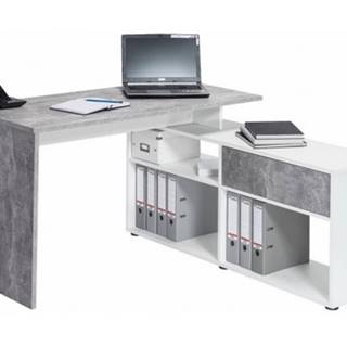 Rohový písací stôl Johan, beton/bílý
