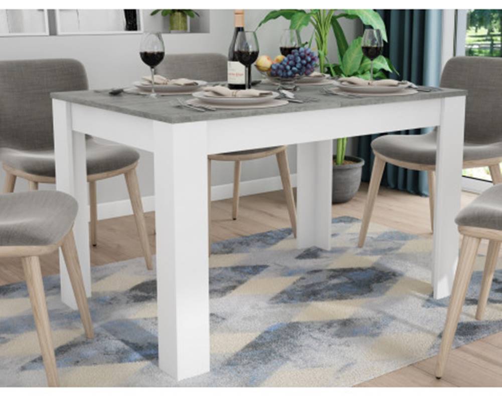 ASKO - NÁBYTOK Jedálenský stôl Adam 120x80 cm, biely/šedý betón, rozkladací, značky ASKO - NÁBYTOK