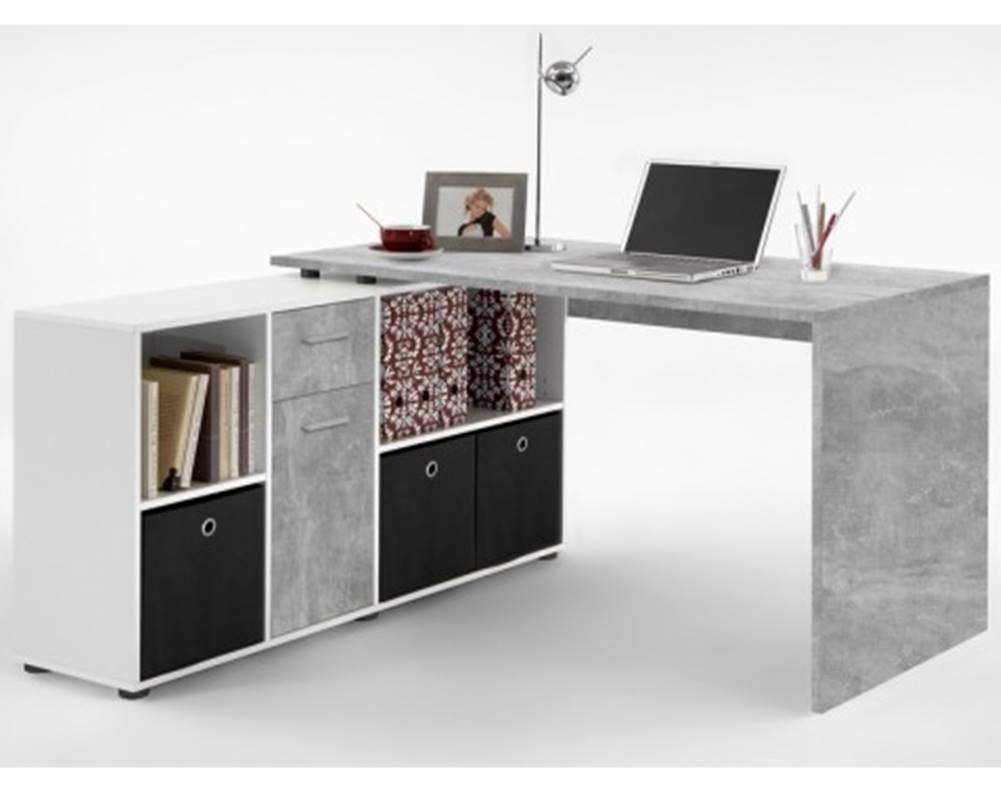 ASKO - NÁBYTOK Písací stôl s regálom Lex, šedý betón/biela, značky ASKO - NÁBYTOK