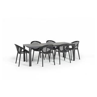 Bonami Selection Záhradná jedálenská súprava pre 6 osôb s čiernou stoličkou Joanna a stolom Viking, 90 x 205 cm, značky Bonami Selection