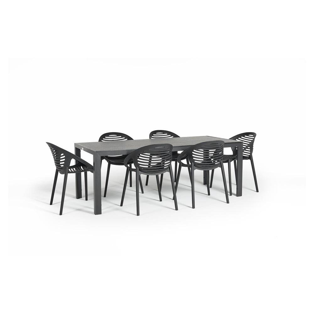 Bonami Selection Záhradná jedálenská súprava pre 6 osôb s čiernou stoličkou Joanna a stolom Viking, 90 x 205 cm, značky Bonami Selection