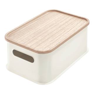iDesign Biely úložný box s vekom z dreva paulownia  Eco Handled, 21,3 x 30,2 cm, značky iDesign