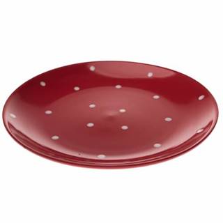Keramický plytký tanier s bodkami, červená