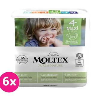 MOLTEX 6x  Pure&Nature Plienky jednorazové 4 Maxi (7-18 kg) 29 KS - ECONOMY PACK, značky MOLTEX