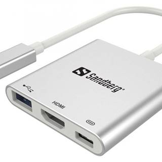 Sandberg Mini USB-C HUB, HDMI+USB, stříbrný