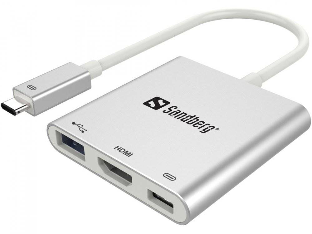 Sandberg  Mini USB-C HUB, HDMI+USB, stříbrný, značky Sandberg