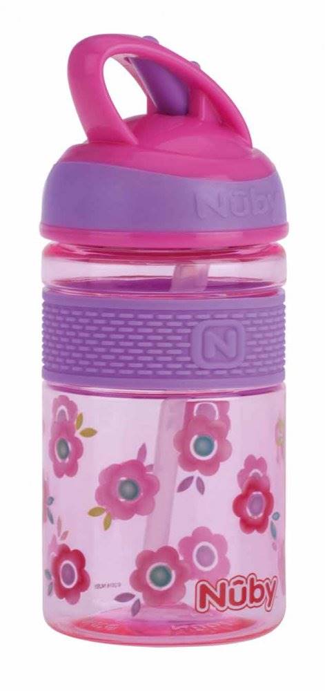 NUBY  Fľaša športová 2v1 s tvrdou sklopiteľnou slamkou, 360 ml, ružová, 3+, značky NUBY