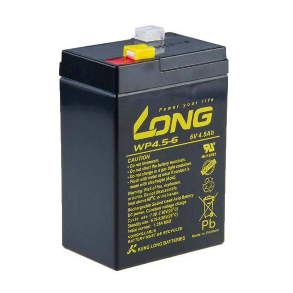 LONG Long olovený akumulátor F1 pre UPS, EZS, EPS, 6V, 4.5Ah, PBLO-6V004,5-F1A, značky LONG