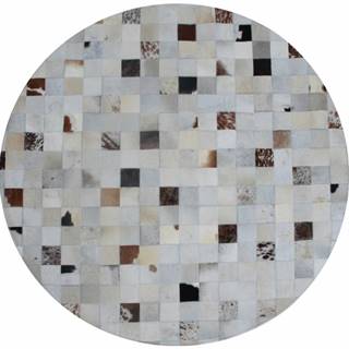KONDELA Luxusný kožený koberec, biela/sivá/hnedá, patchwork, 200x200, KOŽA TYP 10