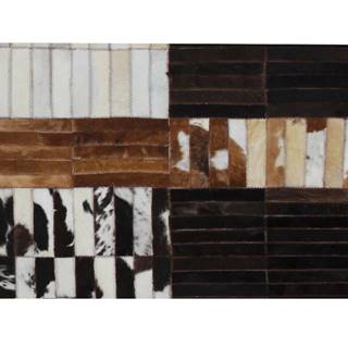 KONDELA Luxusný kožený koberec, čierna/hnedá/biela, patchwork, 69x140, KOŽA TYP 4