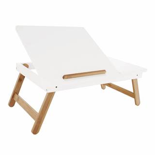 Kondela KONDELA Príručný stolík na notebook/držiak na tablet, biela/prírodný bambus, MELTEN, značky Kondela