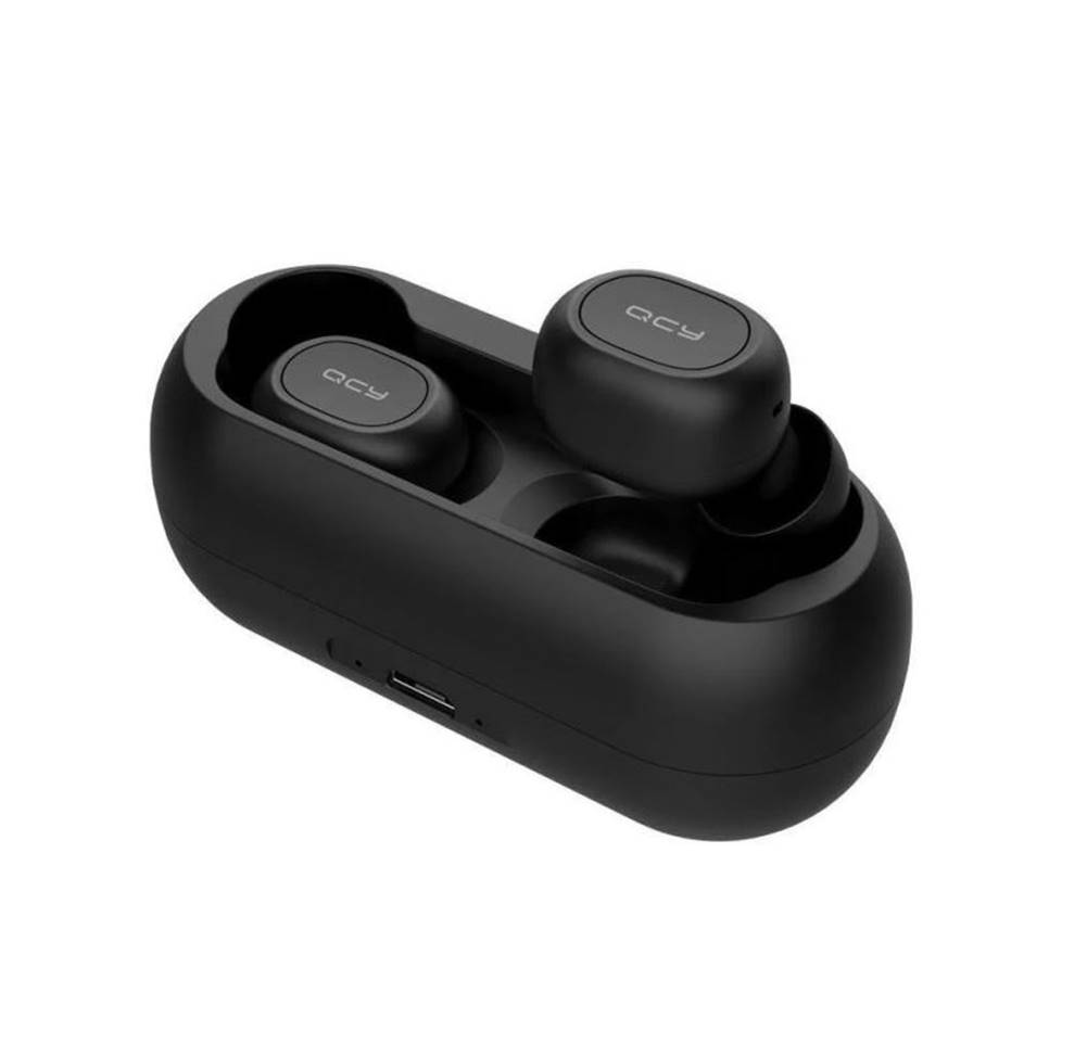 QCY  - T1C, zcela bezdrátová špuntová sluchátka s dobíjecím boxem, černá, značky QCY