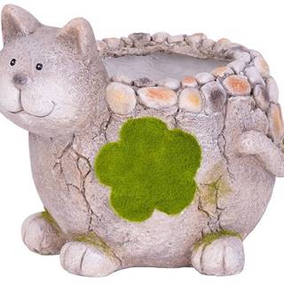 Dekorácia MagicHome, Mačka s kvetináčom, keramika, prírodná, 30x25,5x26,5 cm