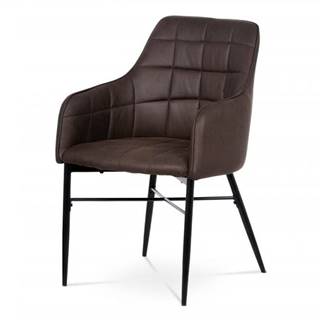 AUTRONIC  AC-9990 BR3 jedálenská stolička, poťah hnedá látka v dekor vintage kože, kovová podnož, černý matný lak, značky AUTRONIC