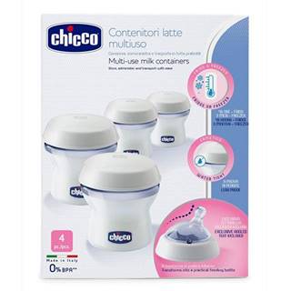 CHICCO  Zásobníky viacúčelové na materské mlieko s fľaškovou násadkou Natural Feeling, 4ks, značky CHICCO