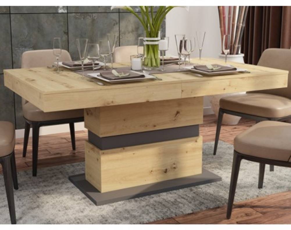ASKO - NÁBYTOK Jedálenský stôl Nestor 160x90 cm, dub artisan/grafit, rozkladací, značky ASKO - NÁBYTOK