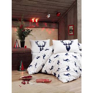 Eponj Home Obliečky s plachtou s prímesou bavlny na dvojlôžko  Geyik Dark Blue, 200 × 220 cm, značky Eponj Home
