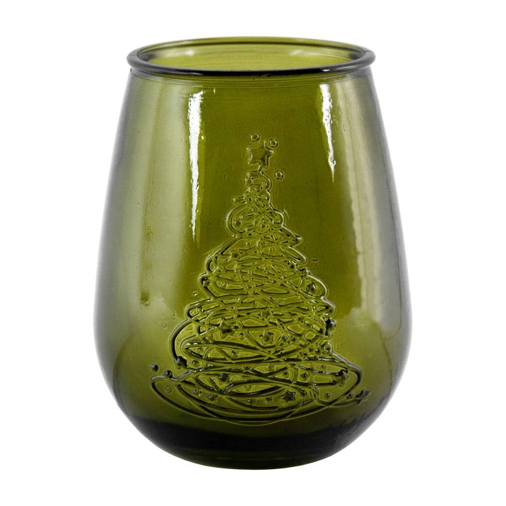 Ego Dekor Zelená sklenená váza s vianočným motívom  Arbol de Navidad, výška 13 cm, značky Ego Dekor