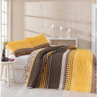 Set plédu cez posteľ a obliečky na vankúš s prímesou bavlny Miranda Yellow, 160 x 220 cm