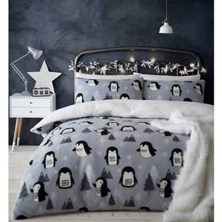 Catherine Lansfield Sivé fleecové obliečky 200x135 cm Cosy Penguin - , značky Catherine Lansfield