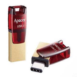 APACER Apacer USB flash disk OTG, USB 3.0, 32GB, AH180, červený, AP32GAH180R-1, USB A / USB C, s otočnou krytkou, značky APACER