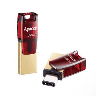 APACER Apacer USB flash disk OTG, USB 3.0, 64GB, AH180, červený, AP64GAH180R-1, USB A / USB C, s otočnou krytkou, značky APACER